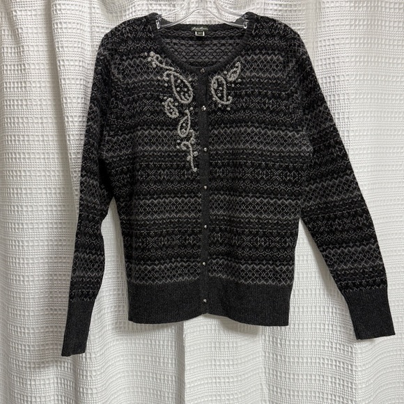 Eddie Bauer Nordic Cardigan Black/Gray embellished SZ XLT Tall wool ski Gorpcore - Picture 1 of 8